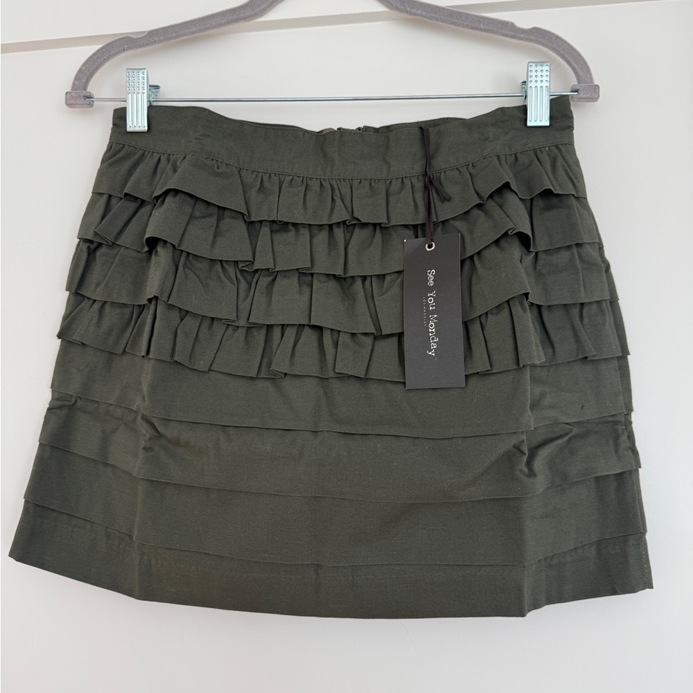 See You Monday NWT Olive Ruffle Mini Skirt